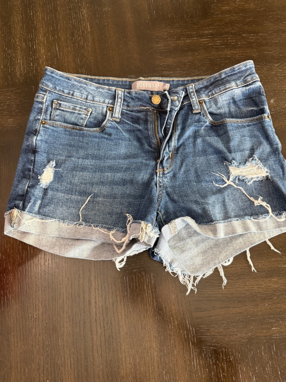 Just USA Medium Blue Distressed Denim Cutoff Shorts